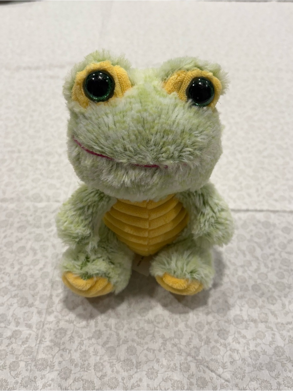 Celebrate Soft Fleece Green Frog Plush 7 Inch Sits Yellow Tummy Feet Toy